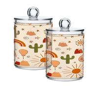 Ttgoth Desert Cactus Qtip Lot de 2 pots en acrylique pour salle de bain, boîtes d'apothicaire et de maquillage pour cotons, bourgeons, cotons-tiges, boules
