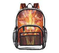 Ttgoth Fire Dragons Sac à dos transparent robuste approuvé par les stades Sac à dos transparent avec plusieurs poches pour l'école, la sécurité, le travail et les voyages