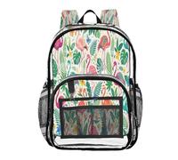 Ttgoth Flamingo Palm Sac à dos transparent robuste approuvé par les stades Sac à dos transparent avec plusieurs poches pour l'école, la sécurité, le travail et les voyages