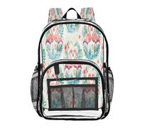 Ttgoth Flamingo Sac à dos transparent robuste approuvé par les stades Sac à dos transparent avec plusieurs poches pour l'école, la sécurité, le travail et les voyages