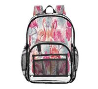 Ttgoth Flamingo Sac à dos transparent robuste approuvé par les stades Sac à dos transparent avec plusieurs poches pour l'école, la sécurité, le travail et les voyages