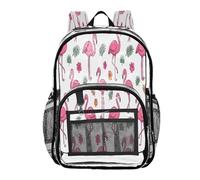 Ttgoth Flamingo Sac à dos transparent robuste approuvé par les stades Sac à dos transparent avec plusieurs poches pour l'école, la sécurité, le travail et les voyages