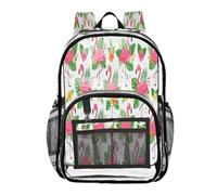 Ttgoth Flamingo Sac à dos transparent robuste approuvé par les stades Sac à dos transparent avec plusieurs poches pour l'école, la sécurité, le travail et les voyages