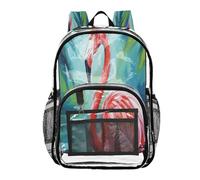 Ttgoth Flamingo Sac à dos transparent robuste approuvé par les stades Sac à dos transparent avec plusieurs poches pour l'école, la sécurité, le travail et les voyages