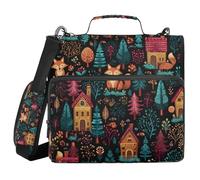 Ttgoth Fox House Classeur à fermeture éclair avec bandoulière 3,8 cm 3 anneaux Plusieurs poches extensibles Organiseur pour ordinateur portable 13" Fournitures scolaires et de bureau