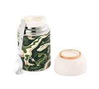 Ttgoth Hunter Bocal alimentaire isotherme en acier inoxydable avec cuillère Motif dinosaures Vert 500 ml