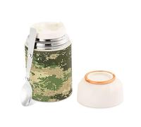 Ttgoth Hunter Bocal alimentaire isotherme vert camouflage 500 ml Bouteille alimentaire à large ouverture double paroi en acier inoxydable Bouteille à soupe avec cuillère