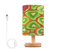 Ttgoth Kiwi Slices Lampe de chevet pour chambre à coucher, petite lampe de chevet LED avec ports USB et abat-jour en tissu pour salon, dortoir, maison, bureau