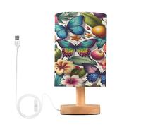 Ttgoth Lampe de chevet à fleurs et papillons pour chambre à coucher, petite lampe de chevet LED avec ports USB et abat-jour en tissu pour salon, dortoir, maison, bureau