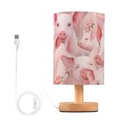 Ttgoth Lampe de chevet en forme de cochon pour chambre à coucher, petite lampe de chevet LED avec ports USB et abat-jour en tissu pour salon, dortoir, maison, bureau