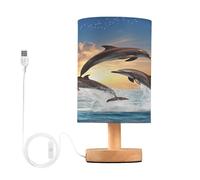 Ttgoth Lampe de chevet en forme de dauphin bondissant pour chambre à coucher, lampe de chevet LED, lampe de lecture avec ports USB et abat-jour en tissu pour salon, dortoir, bureau à domicile