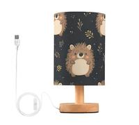 Ttgoth Lampe de chevet en forme de hérisson mignon pour chambre à coucher, petite lampe de chevet LED avec ports USB et abat-jour en tissu pour salon, dortoir, maison, bureau