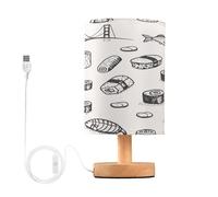 Ttgoth Lampe de chevet Sushi pour chambre à coucher, lampe de chevet LED, lampe de lecture avec ports USB et abat-jour en tissu pour salon, dortoir, bureau à domicile