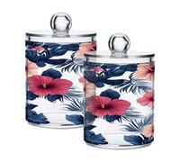 Ttgoth Lot de 2 pots de fleurs hawaïennes en acrylique pour salle de bain, boîtes d'apothicaire, organisateur de maquillage pour coton, bourgeons, cotons-tiges, boules