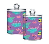 Ttgoth Lot de 2 pots distributeurs de maquillage en acrylique motif flamants roses d'été pour coton, bourgeons, cotons-tiges, boules
