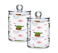 Ttgoth Lot de 2 pots en acrylique pour salle de bain - Motif cactus vert mignon - Organisateur de maquillage pour cotons, bourgeons, cotons-tiges, boules