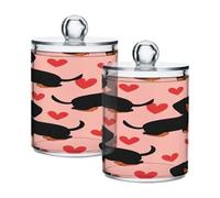 Ttgoth Love and Dachshunds Qtip Lot de 2 pots en acrylique pour salle de bain, boîtes d'apothicaire et de maquillage pour coton, bourgeons, cotons-tiges, boules