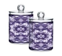 Ttgoth Mandala Qtip Lot de 2 pots en acrylique pour salle de bain, boîtes d'apothicaire et de maquillage pour cotons, bourgeons, cotons-tiges, boules
