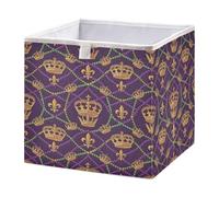 Ttgoth Mardi Gras Cube de rangement pliable en tissu pour chambre à coucher, chambre d'enfant et maison Motif couronne de carnaval 28 x 28 cm