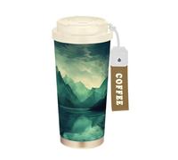 Ttgoth Mountain River Tasse à café avec couvercle à paille étanche 500 ml isotherme en acier inoxydable à double paroi pour boissons chaudes et glacées