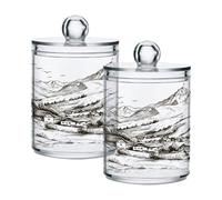 Ttgoth Mountain Village Qtip Lot de 2 boîtes distributrices en acrylique pour salle de bain, boîtes d'apothicaire et de maquillage pour cotons, bourgeons, cotons-tiges, boules