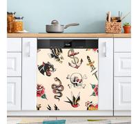 Ttgoth Old School Tattoo - Aimant de lave-vaisselle - Autocollant décoratif magnétique pour porte d'entrée - Autocollant pour appareils de cuisine - 58,4 x 66 cm