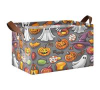 Ttgoth Panier de rangement en forme de citrouille d'Halloween avec poignées, 43 x 29 x 25,5 cm, panier à linge pliable pour placard, boîte à jouets pour chambre d'enfant, chambre à coucher, bureau