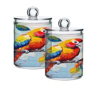 Ttgoth Parrot Qtip Lot de 2 pots distributeurs en acrylique pour salle de bain, boîtes d'apothicaire et de maquillage pour cotons, bourgeons, cotons-tiges, boules