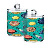 Ttgoth Planets Qtip Lot de 2 pots distributeurs en acrylique pour salle de bain, boîtes d'apothicaire et de maquillage pour cotons, bourgeons, cotons-tiges, boules