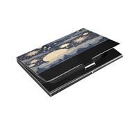 Ttgoth Porte-cartes de visite étoiles et lune pour homme et femme en cuir synthétique et acier inoxydable pour cartes de visite, étui portefeuille pour voyage et travail, a, 9.3x5.8x1 cm, Moderne