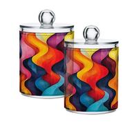 Ttgoth Qtip Lot de 2 pots de salle de bain en acrylique avec motif coloré pour cotons, bourgeons, cotons-tiges, boules