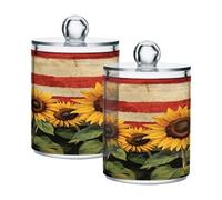 Ttgoth Qtip Lot de 2 pots en acrylique pour salle de bain Motif bandes et tournesols