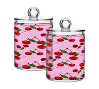 Ttgoth Qtip Lot de 2 pots en acrylique pour salle de bain Motif cerises rouges