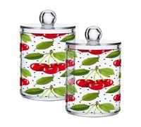 Ttgoth Qtip Lot de 2 pots en acrylique pour salle de bain Motif cerises rouges
