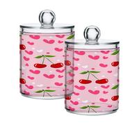 Ttgoth Qtip Lot de 2 pots en acrylique pour salle de bain Motif cerises rouges