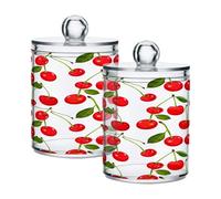 Ttgoth Qtip Lot de 2 pots en acrylique pour salle de bain Motif cerises rouges