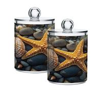 Ttgoth Qtip Lot de 2 pots en acrylique pour salle de bain Motif coquillage et étoile de mer Pour cotons, bourgeons, cotons-tiges, boules