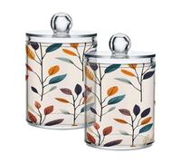 Ttgoth Qtip Lot de 2 pots en acrylique pour salle de bain Motif feuilles d'aquarelle