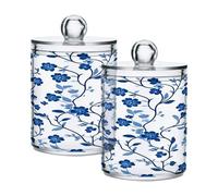 Ttgoth Qtip Lot de 2 pots en acrylique pour salle de bain Motif fleurs bleues