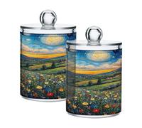 Ttgoth Qtip Lot de 2 pots en acrylique pour salle de bain Motif fleurs de nuit étoilée Pour cotons, bourgeons, cotons-tiges, boules
