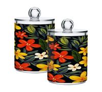 Ttgoth Qtip Lot de 2 pots en acrylique pour salle de bain Motif fleurs jaunes et rouges