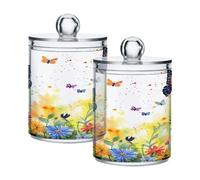 Ttgoth Qtip Lot de 2 pots en acrylique pour salle de bain Motif papillons et fleurs sauvages