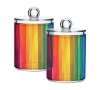 Ttgoth Qtip Lot de 2 pots en acrylique pour salle de bain Motif rayures colorées