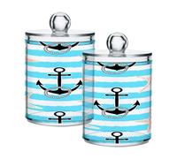 Ttgoth Qtip Lot de 2 pots en acrylique pour salle de bain Motif rayures et étoiles de mer Pour cotons, bourgeons, cotons-tiges, boules