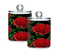 Ttgoth Qtip Lot de 2 pots en acrylique pour salle de bain Motif roses rouges