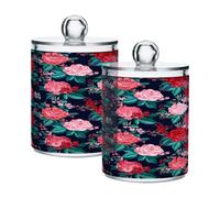 Ttgoth Qtip Lot de 2 pots en acrylique pour salle de bain Motif roses rouges