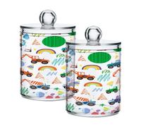 Ttgoth Qtip Lot de 2 pots en acrylique pour salle de bain Motif véhicules de dessin animé