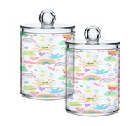 Ttgoth Rainbows Qtip Lot de 2 boîtes distributrices en acrylique pour salle de bain, boîtes d'apothicaire et de maquillage pour cotons, bourgeons, cotons-tiges, boules