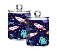 Ttgoth Space Planets Qtip Lot de 2 pots de salle de bain en acrylique pour cotons, bourgeons, cotons-tiges, boules