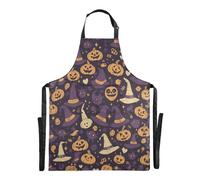 Ttgoth Tablier de cuisine d'Halloween en forme de citrouille pour homme et femme | Tablier de cuisine avec col réglable et grandes poches pour cuisine, pâtisserie, café, jardinage